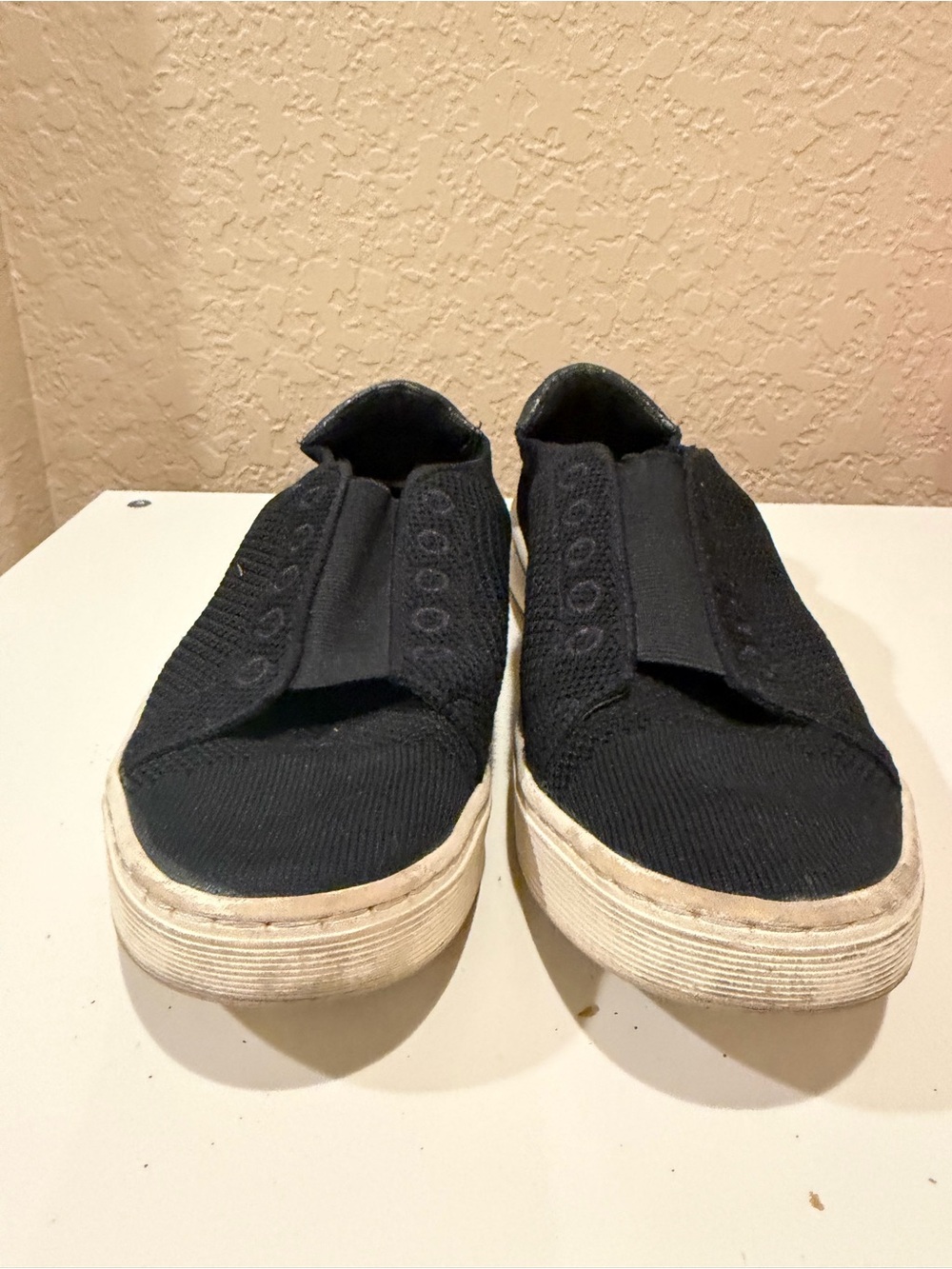 Sofft Women's Black Knit Slip-On Sneakers with White Platform Sole